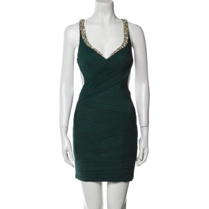 Jovani Emerald green AB crystal pleated mini dress size 00 Pageant / Homecoming